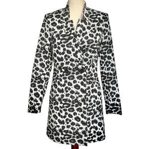 Renuar Leopard Print Trench Style Coat Double Button Lined Women’s Size 0